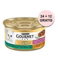 Gourmet Gold konzerva pre mačky kr&aacute;lik, pečeň 85 g, 24+12 ks ZADARMO