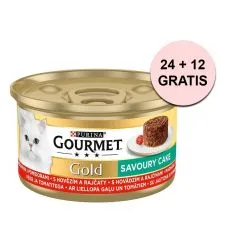 Gourmet Gold Savoury Cake konzerva pre mačky hov&auml;dzie 85 g, 24+12 ks ZADARMO